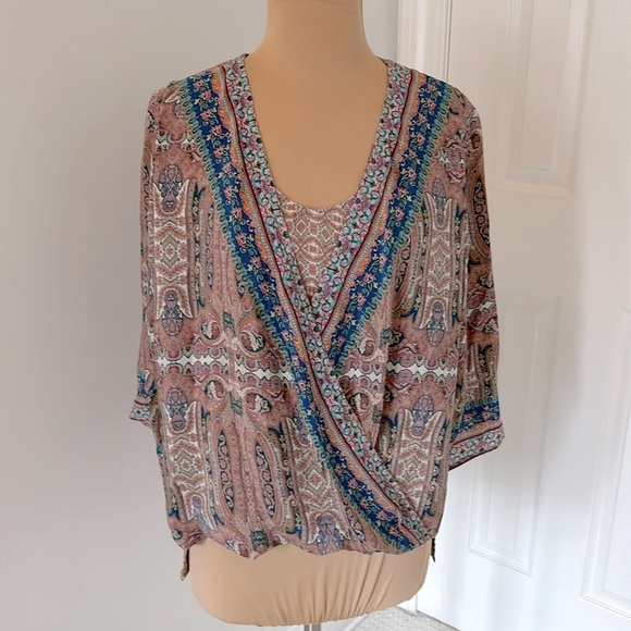 Tolani Silk Printed Surplice Blouse - Picture 1 of 8
